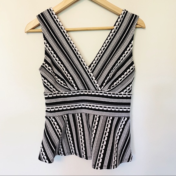 Anthropologie Vanessa Virginia Black White Upton Peplum Top - Picture 4 of 8